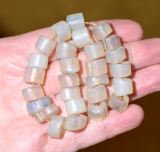 Antique Handcrafted European White / Clear Glass Drawn Moon Beads, African Trade picture