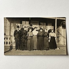 Antique RPPC Real Photograph Postcard Group Beautiful Women Men Heart Railing picture