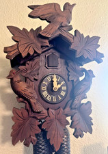 NICE LARGE ANTIQUE GERMAN 8 DAY BLACK FOREST DEEPLY CARVED 3 BIRD CUCKOO CLOCK picture