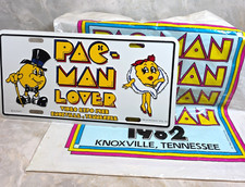 Vtg 1982 Ms Pac-Man Lover Video Expo License Plate & Shopping Bag Knoxville TN picture