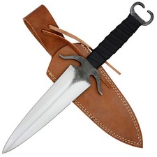 High Carbon Steel Full Tang Medieval Double Edge Dagger w/ Bovine Leather Sheath picture