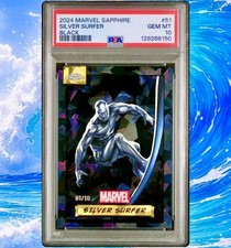 2024 TOPPS MARVEL SAPPHIRE SILVER SURFER BLACK 01/10 PSA 10 POP 3 FIRST ON PRINT picture