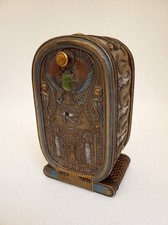 Egyptian themed trinket box scarab metal eye of Horus cartouche shape Summit Col picture