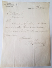 1892 Letter, J.L. Mitchell (SIGNED), Coal And Coke, Tyrone, Pennsylvania picture