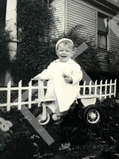 Vintage Photo Snapshot Cute Little Baby Riding Bike 1940s Tricycle Kids picture