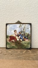 Antique Porcelain Hand Painted Plaque Rococo Pastoral Scene picture