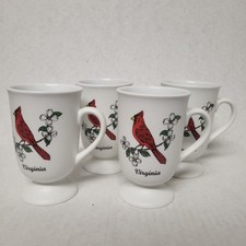 Vintage Mid-Century Virginia Cardinal/Dogwood Footed Pedestal Mug, Set of 4 picture