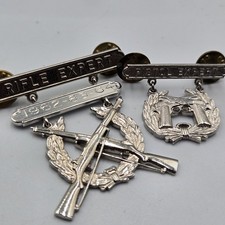 2 Vintage 1962-64 War Sterling USMC Rifle Pistol Expert Badges Pin Stamped Krew picture