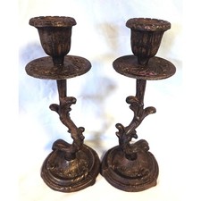 Pair of Ornate Cast Iron Candle Holders  Vintage Style Rococo Revival  ASP 2004 picture