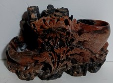 Antique Handcarved Chinese Soapstone Sculptured Spill Vases With Flowers Foliage picture