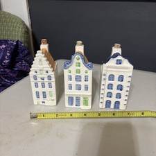 Vintage Royal Goedewaagen Delft Blue Miniature Dutch Canal Houses Set of 3 EUC picture
