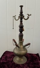 Vintage Antique Brass Wood Hookah Nargile Shisha 4-Hose Middle Eastern Decor picture