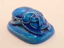 Vintage Blue Ceramic Egyptian Scarab Paperweight picture