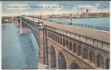 St Louis MO postcard -East Bridge across the Mississippi - PM 1948 picture