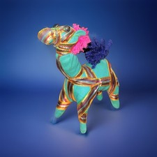 Vintage Boho Rajasthani Fabric Textile  Camel (green) Figurine Folk Art  picture