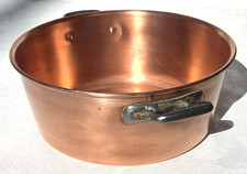 Vintage 10.8inch French Copper Jam Pan Iron Handles Rounded Rim 2.6lbs Gift Idea picture