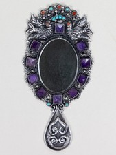 Vintage Mexican Sterling Silver Jeweled Hand Mirror Matl Style picture