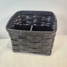 Longaberger 2012 Black TV Time Basket+2pc Wood Crafts Divider+Protector ORGANIZE picture
