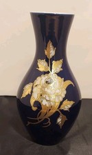 German Wallendorf Porcelain Vase With Goldrelief Gold Floral, W1764 Echt Kobalt  picture