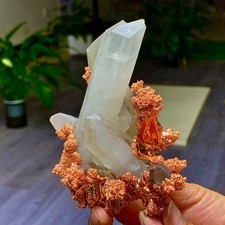 463G Rare iridescent Natural Copper + white quartz crystal mineral-symbiosis picture