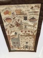 small Thanksgiving wall hanging 15 1/2 x 9 3/4 primative drawing style unusual  picture