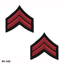 PAIR CPL ~ Corporal Chevron Sleeve Patches ~ Black/Red ~ NOS Gemsco USA picture