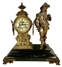 Large Ansonia 1880s Figural Working Mantle Clock French Cavalier with Rapier picture