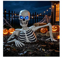 Halloween Ground Breaking Skeleton LED Eyes Poseable Arms Stakes Yard Graveyard  picture