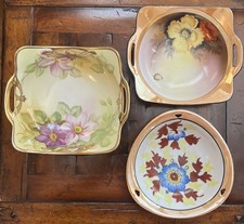 Lot 6 - Three VTG Japanese Lusterware Bowls Hand Painted Floral Gold Gilt picture