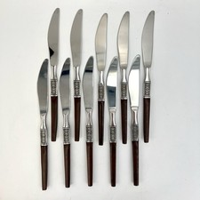 EKCO ETERNA La Joya Stainless Steel Flatware MCM Set Of 10 Knives Faux RoseWood picture