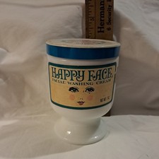 VINTAGE HAPPY FACE FACIAL WASHING CREAM MILKGLASS JAR Antique Rare. Free Sample picture