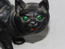 Vintage Cast Iron Black Cat Doorstop Arched Back Green Eyes Hubley Style Antique picture