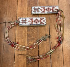 Antique Native American Beaded & Quilled Arm Bands 1890s Tin Cone Drops EARLY picture