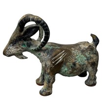 Japanese MCM Iron Cast Goat Sculpture Green Gold 1930's Paperweight 6