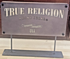 Vtg True Religion Brand Jeans Authorized Dealer Countertop Display Sign Wood Met picture