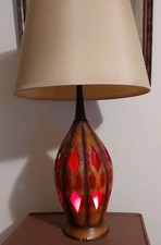 Vtg MCM Brown Green Glaze Pottery 24” Table Lamp Night Light 60s Retro Funky Old picture