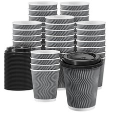 Clawsoff 100 Pack 10 oz Disposable Insulated Coffee Cups with Lids Gray picture