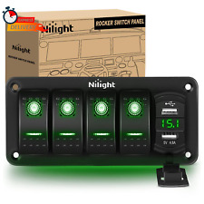 Nilight 4 Gang Rocker Switch Panel Green Backlit with 4.8 Amp Dual USB Charger V picture