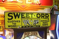 RARE SWEET-ORR OVERALL DEALER PORCELAIN METAL SIGN WORK WEAR DENIM JEANS PANTS picture