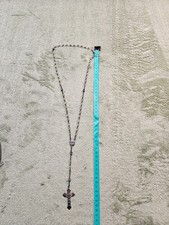 Vtg Hayward Sterling Silver Rosary Faceted Crystal Beads Leather Case Pouch picture