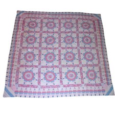 Vtg Arch Quilts Elmsford NY Patchwork Quilt 80x80 Pastel Star Sawtooth Border picture