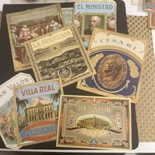 💥 Lot Of 7 Gold Embossed Golden era of Cigar Labels Senator La Brasiliada 💥 picture