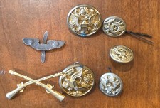 Vintage US Army Insignia Lot WWII Era Infantry Crossed Rifles AAF + Eagle Button picture