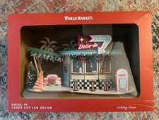 World Market Laser Cut Wood MCM House LED Drive In Diner New In Box picture