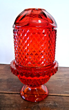 Vintage Viking Diamond Point Glimmer Fairy Lamp Ruby Red Amberina Glass~Minty~ picture
