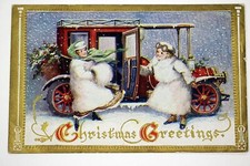 c.1910 Children and Automobile Christmas Postcard Color Lithograph #89 picture