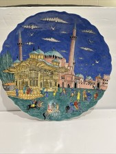 VTG Turkish Istanbul Scene Decorative Ceramic Plate Hand Made Scallop Edged 17” picture