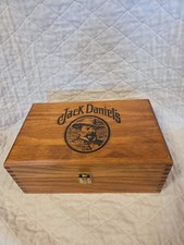 Vtg Jack Daniel's Wood Box with 4 Specialty Shot Glasses Whiskey Old Sour Mash picture