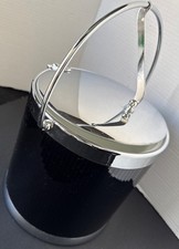 VTG Kraftware Black Ice Bucket Chrome Hinge Handle Lid MCM GLAM Regency picture