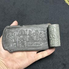 Ancient Jade Stone Roman kings And Animals Intaglio Rare Cylinder Seal Bead picture